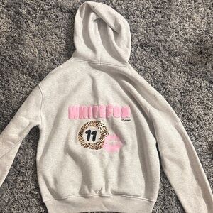 White Fox Boutique Gray Hoodie with Pink Accents